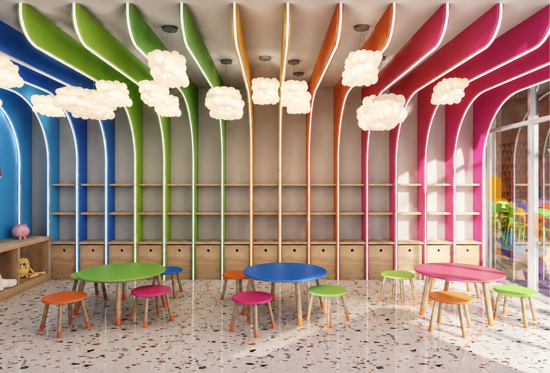 Explora4 Xplora Playground rainbow arch ceiling